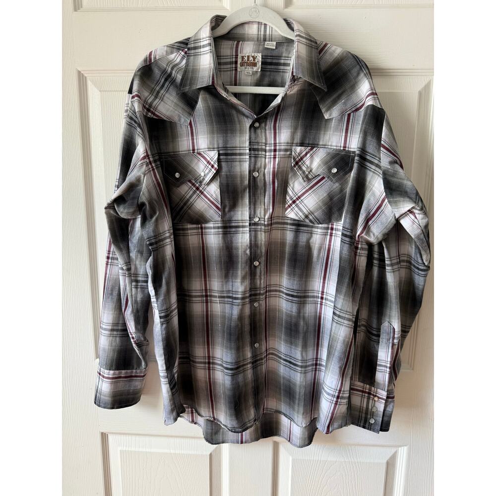 Ely Cattleman Western Pearl Snap Shirt Plaid Long Sleeve XL